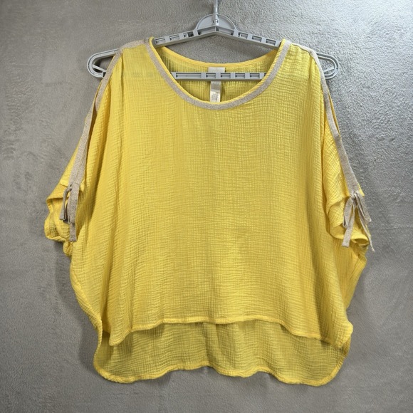 Chico's Sweaters - Chico's Gauzy Poncho Blouse Size S/M Yellow‎ Flowy Beach Coastal Cotton